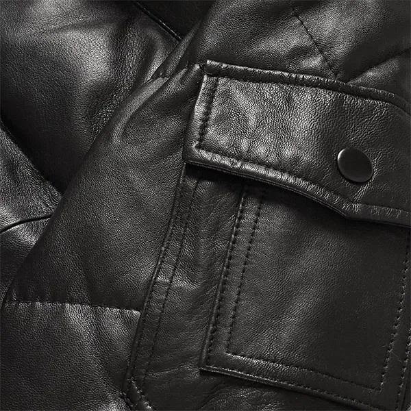 Black Leather Men’s Bubble Fashion Jacket - Wiseleather