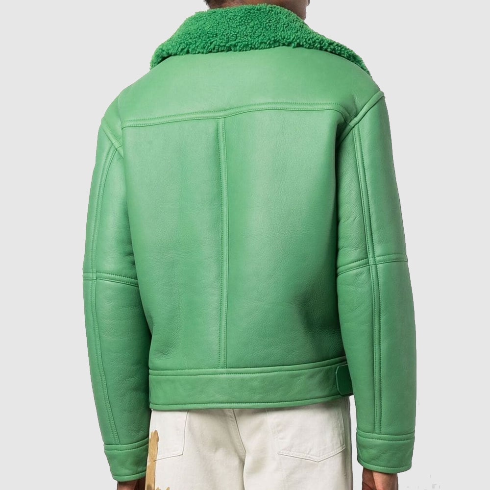 Shearling Aviator Jacket in Green