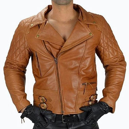 Biker Jacket Men’s Motorcycle Quilted Leather Jacket - Wiseleather