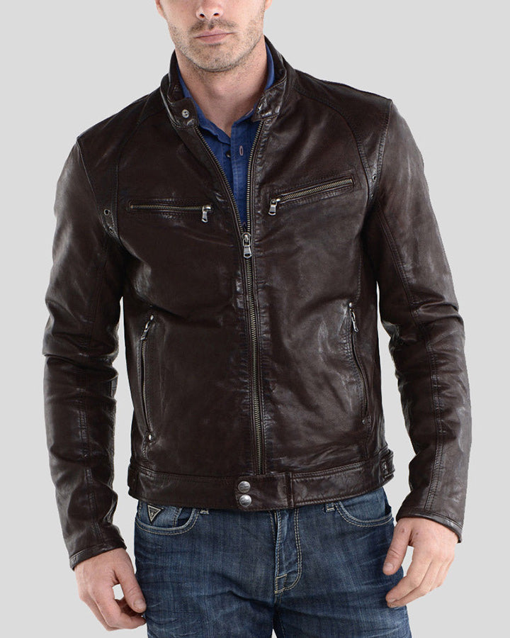 Beau Brown Biker Leather Jacket -wiseleather