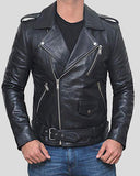 Alec Black Biker Leather Jacket Front -wiseleather
