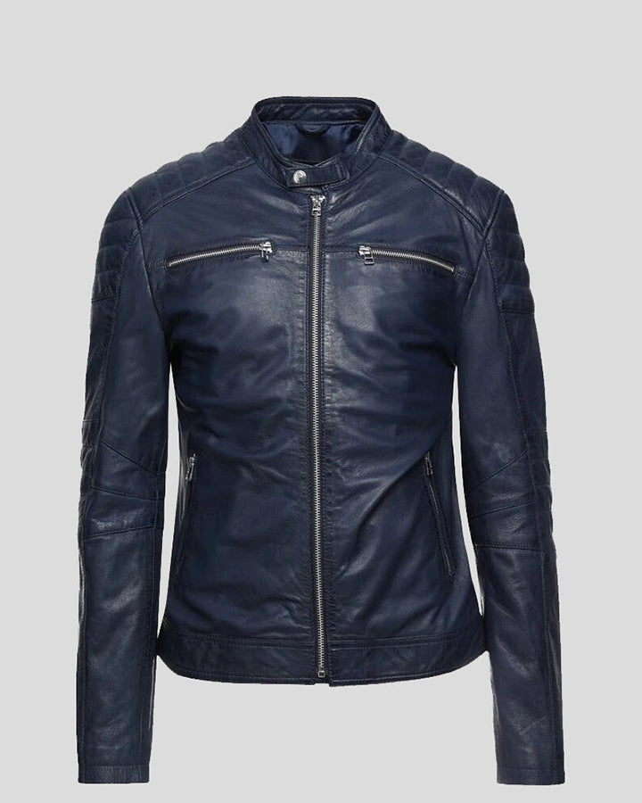 Olin Blue Biker Leather Jacket
