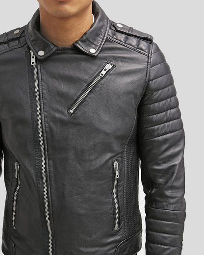 Cain Black Slim Fit Biker Leather Jacket - Wiseleather