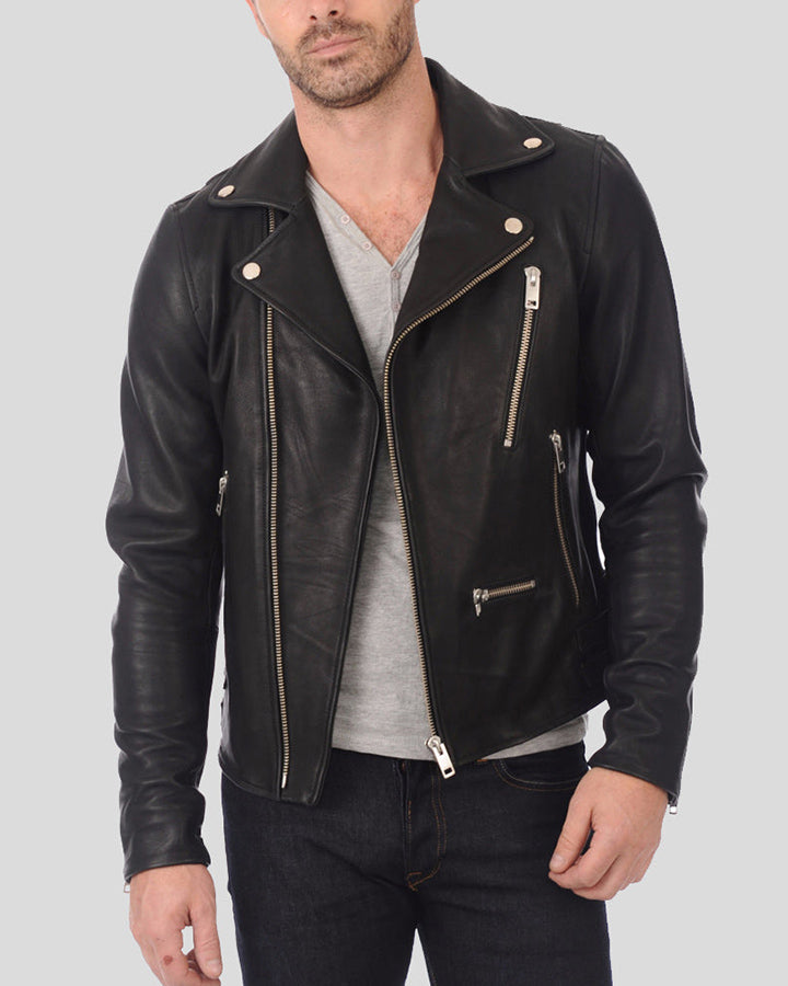 Coby Black Biker Leather Jacket - wiseleather