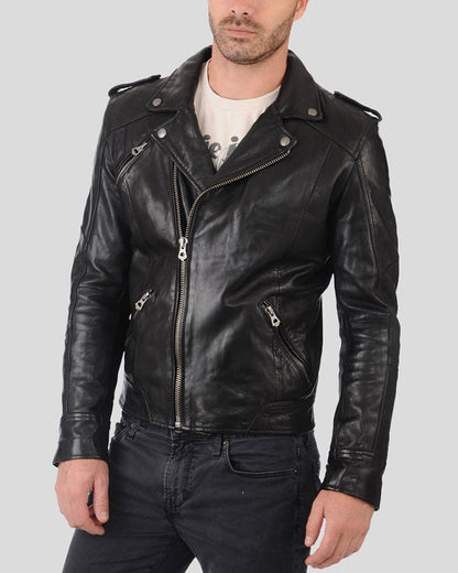 Gregor Black Biker Leather Jacket