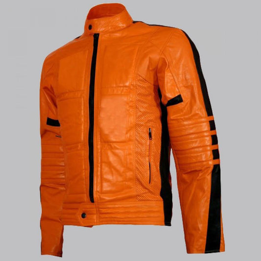 Premium Orange Leather Biker Jacket for Men