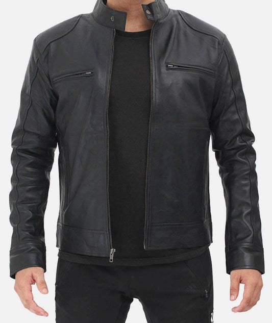 Men's Black Lambskin Leather Biker Jacket