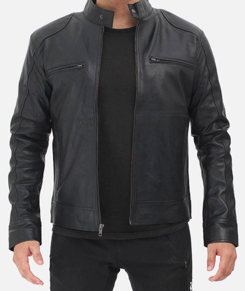Men's Black Lambskin Leather Biker Jacket