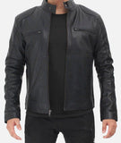 Dodge Mens Black Lambskin Biker Style Leather Jacket - Wiseleather