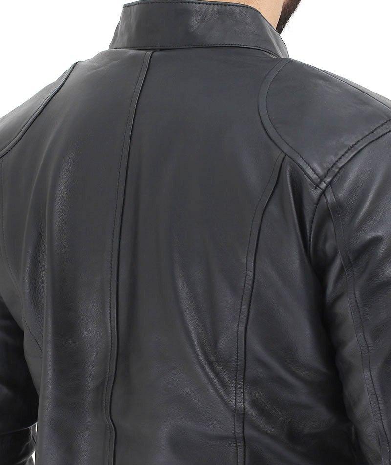 Dodge Mens Black Lambskin Biker Style Leather Jacket - Wiseleather