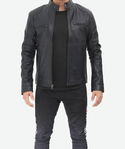 Men's Black Lambskin Biker Style Leather Jacket