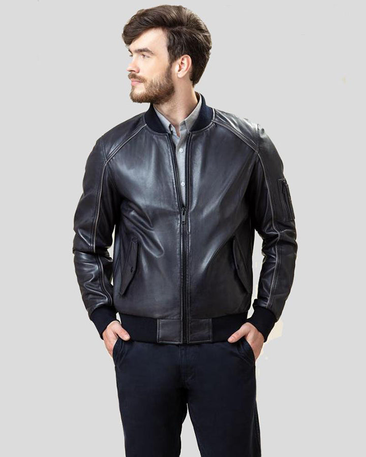 Abramo Black Bomber Lambskin Leather Jacket -wiseleather