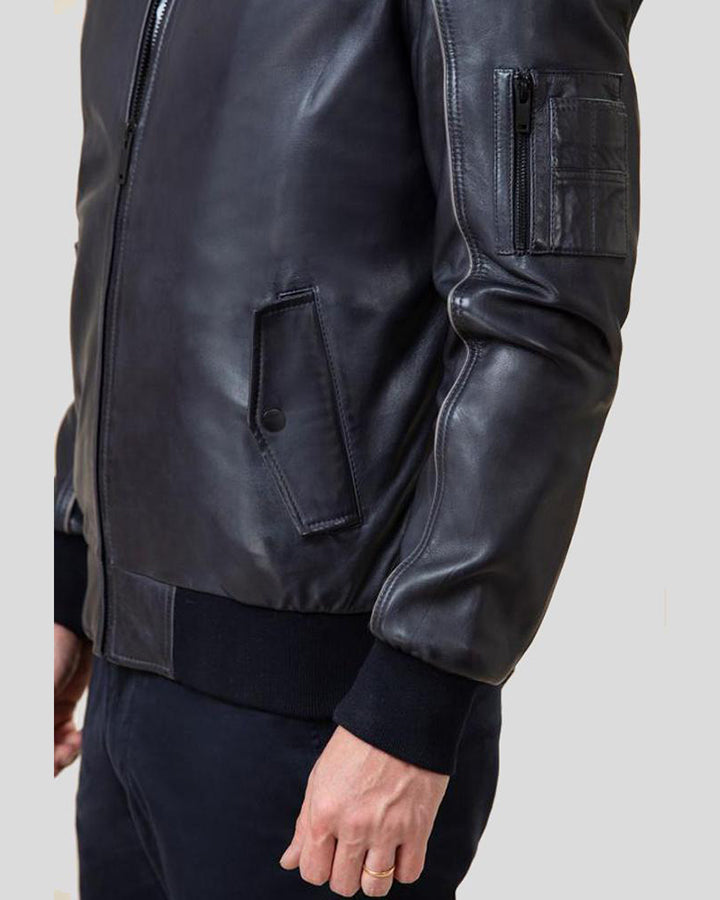 Abramo Black Bomber Lambskin Leather Jacket 