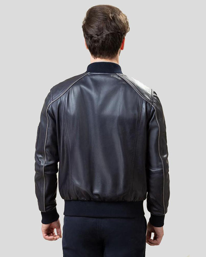 Abramo Black Bomber Lambskin Leather Jacket Back -wiseleather