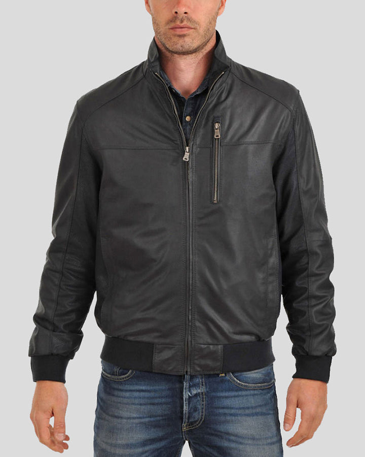 Cole Black Bomber Leather Jacket - wiseleather