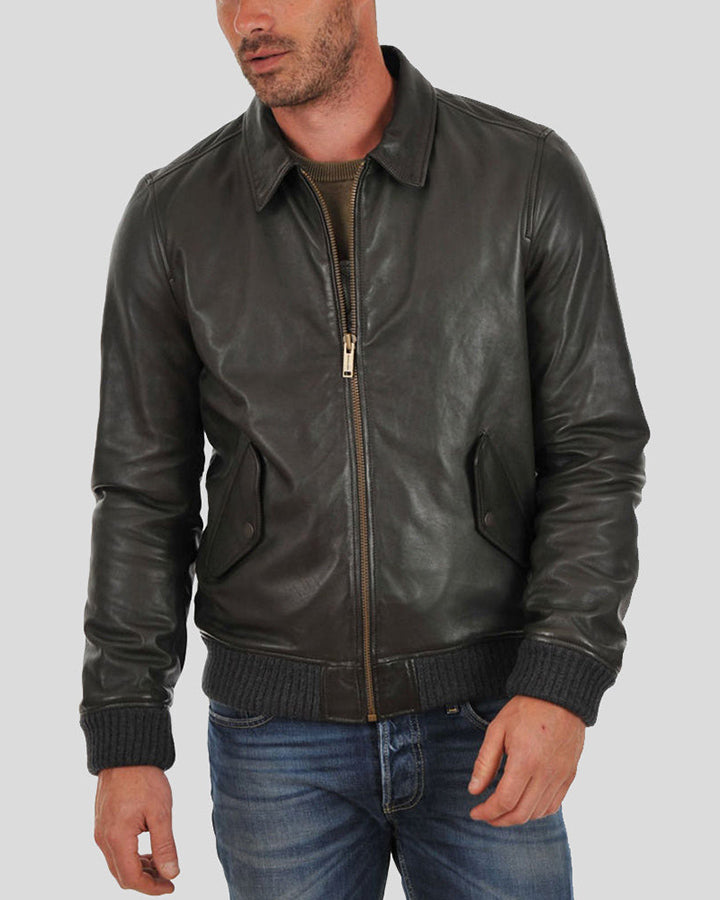 Ioan Black Bomber Leather Jacket