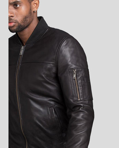 Kyros Black Bomber Genuine Leather Jacket