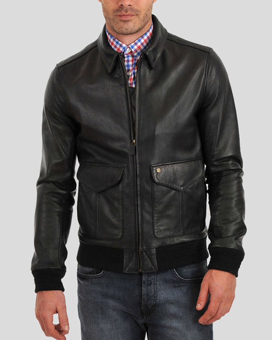 Osian Black Bomber Leather Jacket