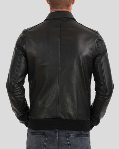 Osian Black Bomber Leather Jacket
