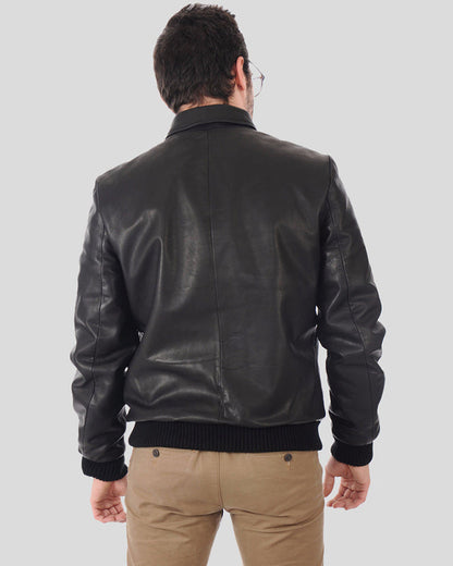 Reece Black Bomber Leather Jacket