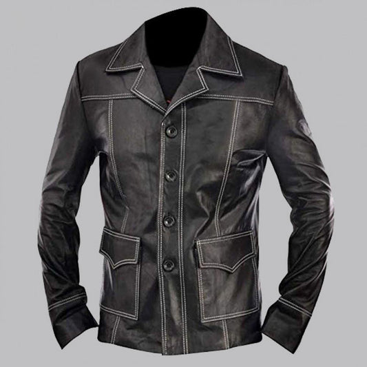 Brad Pitt Inspired Black Fight Club Leather Jacket
