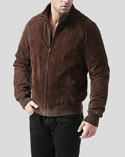 Harry Suede Brown Bomber Leather Jacket