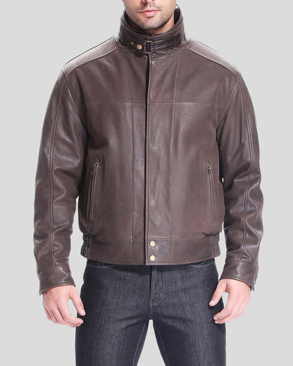 Lee Distressed Brown Bomber Leather Jacket