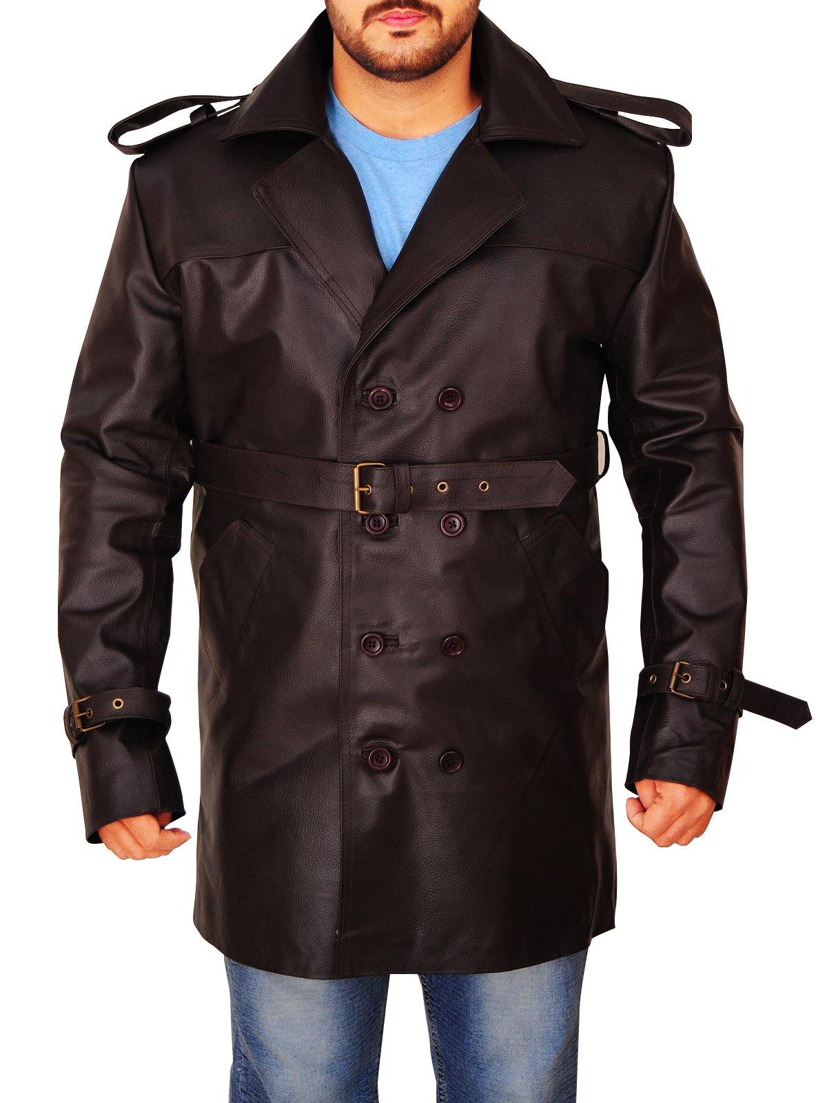 Men Brown Leather Peacoat - Wiseleather