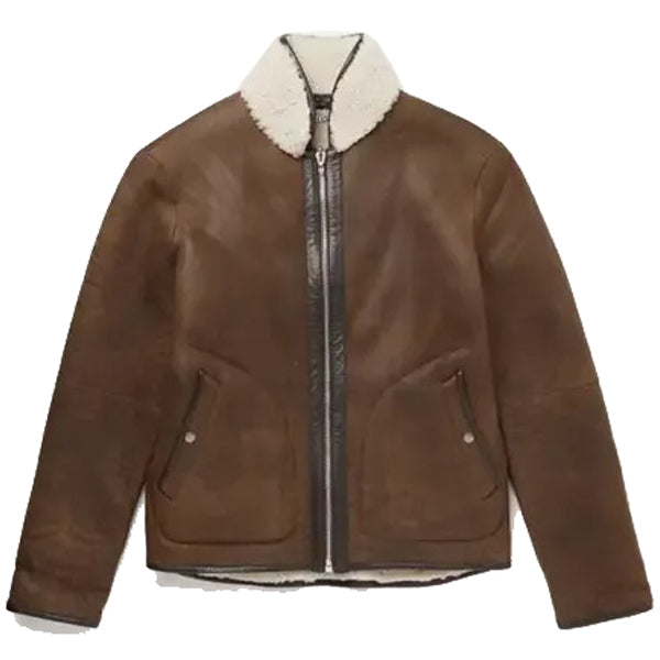 Brown Leather Shearling Jacket for Men