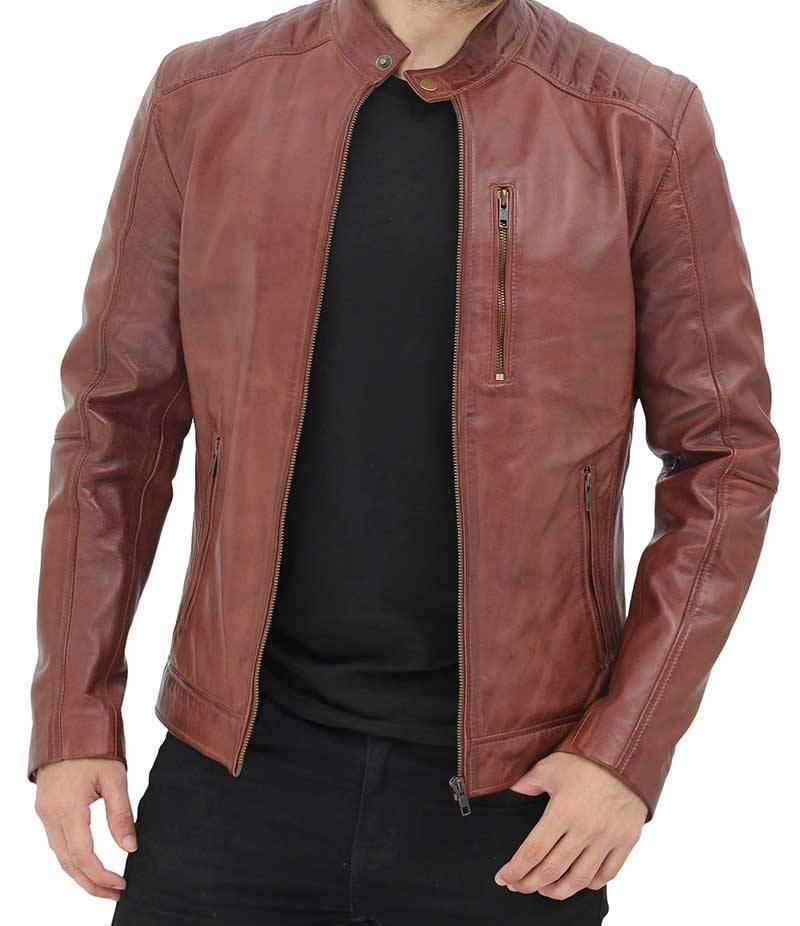 Brown Mens Shoulder Padded Leather Jacket - Wiseleather