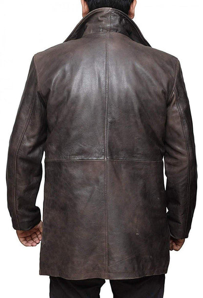 Distressed Brown Mens Leather Coat - Wiseleather