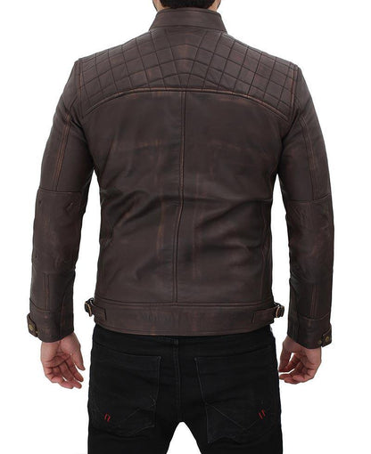 Claude Quilted Distressed Brown Leather Jacket - Wiseleather