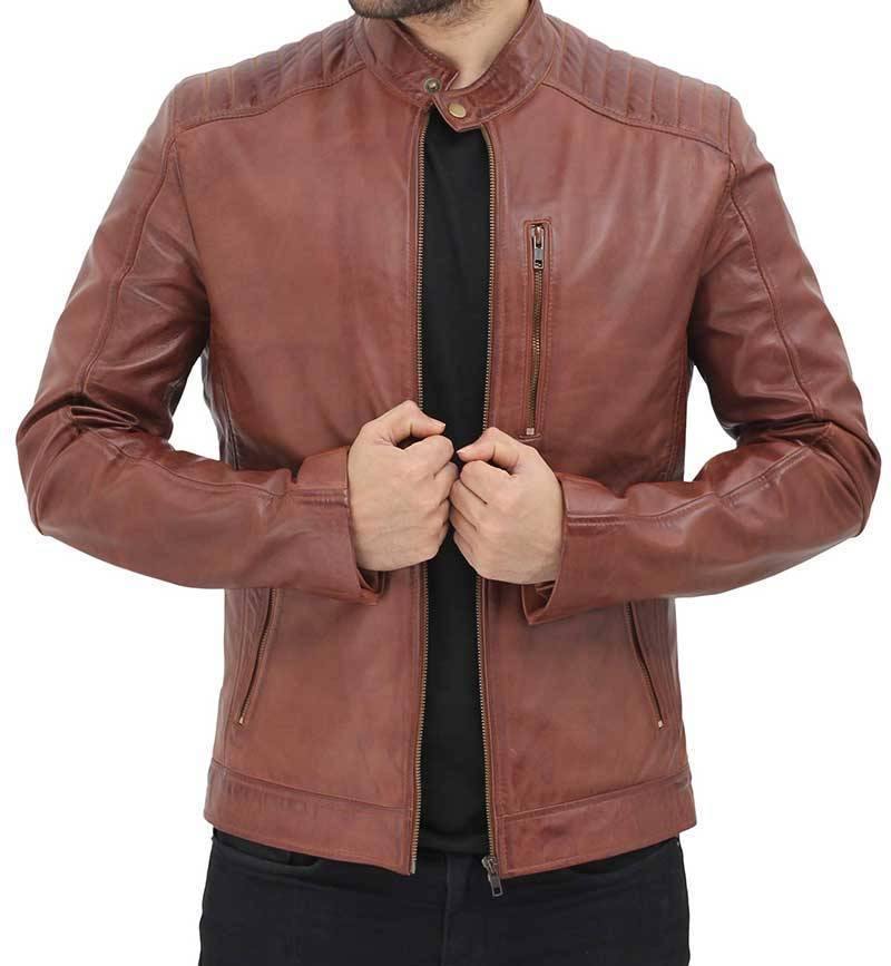 Brown Mens Shoulder Padded Leather Jacket - WiseleatherBrown Mens Shoulder Padded Leather JacketBrown Mens Shoulder Padded Leather Jacket