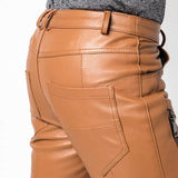 Casual Fashion Genuine Brown Leather Motorcycle Pants for Mens - Wiseleather
