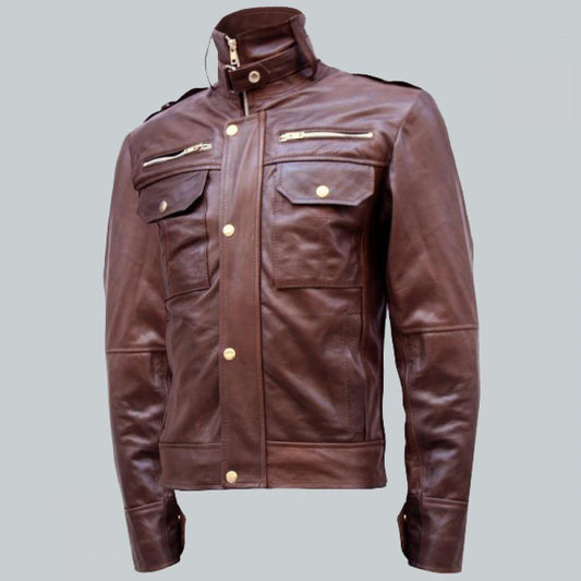 Chocolate-Brown Leather Jacket Men