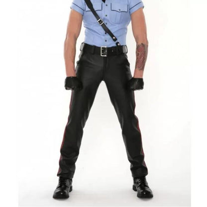 Classic Rise Waist Black Leather Pants for Men - Wiseleather