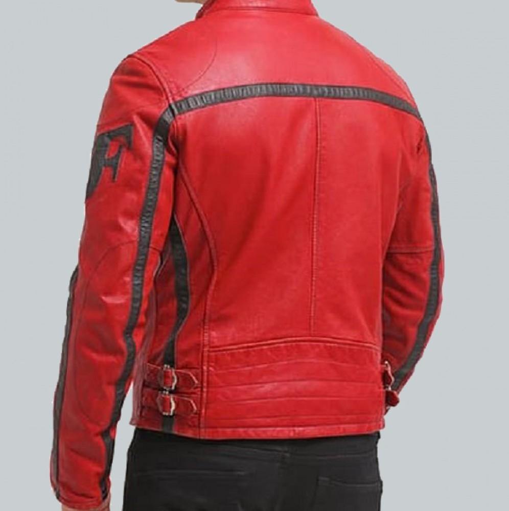 COLUMBUS RED LEATHER MOTORCYCLE JACKET - Wiseleather