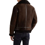 Dark Brown Leather Trimmed Shearling Jacket Mens