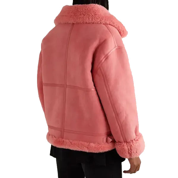 Designers Unisex Pink Shearling Jacket Back
