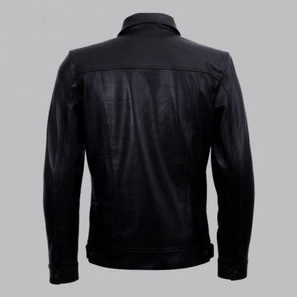 DIRAN MEN BLACK CLASSIC LEATHER JACKET WITH SHIRT COLLAR - Wiseleather