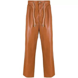 Drawstring Waist Tan Leather Trousers Pant for Men - Wiseleather