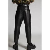 Dynamic Look Genuine Black Leather Pleat Fight Pants for Men - Wiseleather