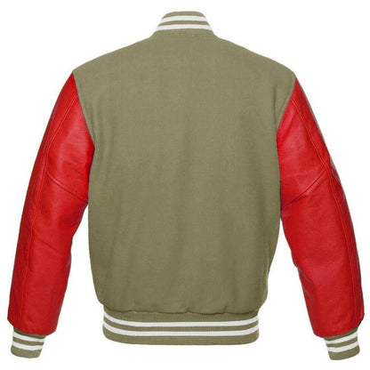 Olive and Red Leather Fashion Varsity Jacket