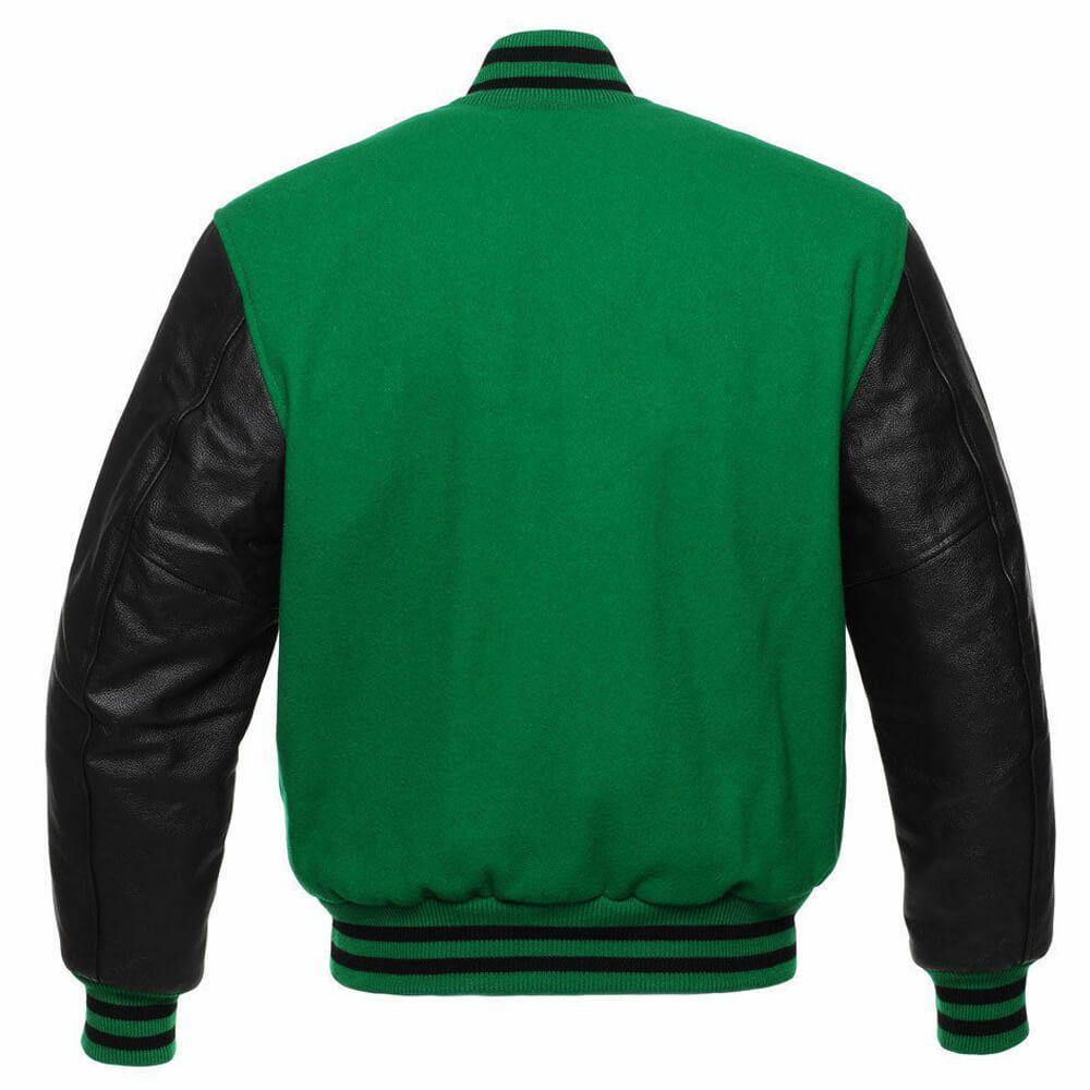 Men's Green and Black Leather Varsity Jacket