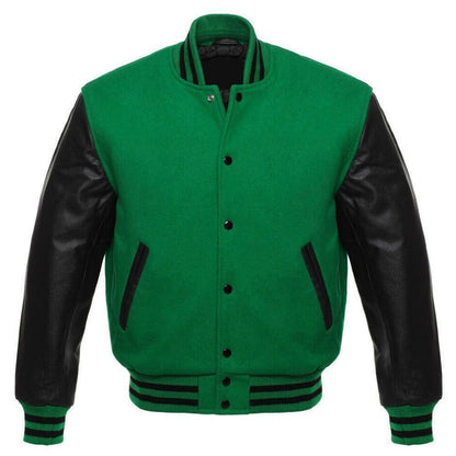 Men's Green and Black Leather Varsity Jacket