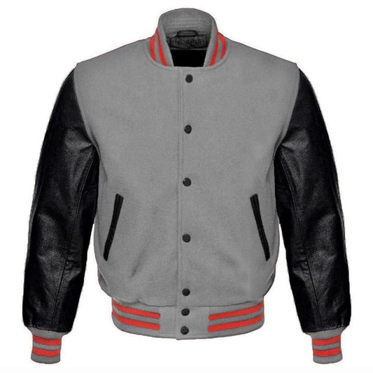 Custom Grey and Black Varsity Jacket - Varsity Jacket