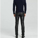 High Waist Slim Fit Black Leather Motorcycle Pants for Men - Wiseleather