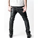 Asymmetrical Front Zip Skinny Black Leather Pants - Wiseleather