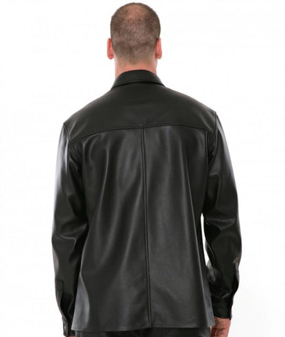 Mens Leather Shirt Jacket - Black Leather Shirt for Men