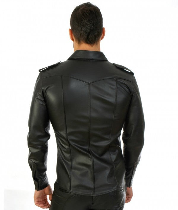 Solid Long Sleeve Leather Shirt - Wiseleather